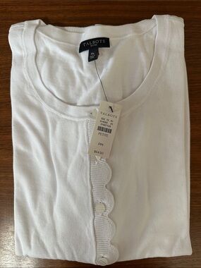 Talbots White Petite Scallop-Trim Cardigan